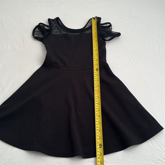 Couture black fit and flare Swiss dot mesh neckline and cold shoulder sleeves - Picture 3 of 6